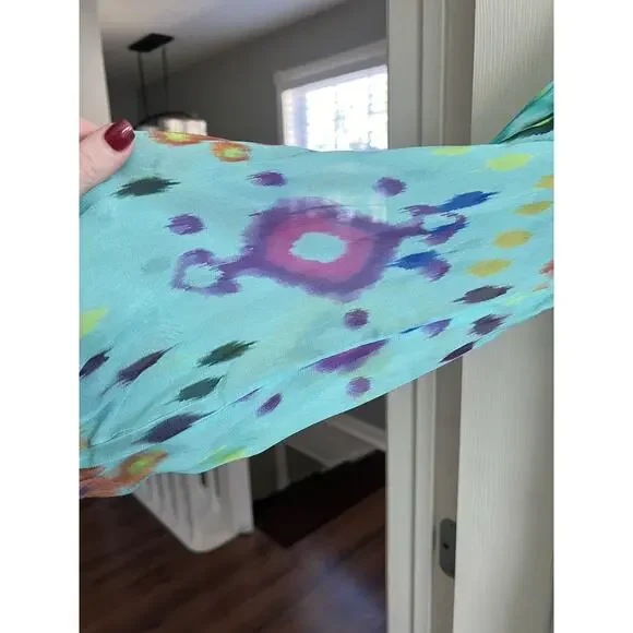 ANTHROPOLOGIE Serenade Turquoise Ikat Pullover Boho Maxi Dress Sz M *FLAW* - Picture 5 of 15